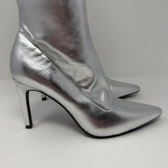 Open Edit Viv Pointy Toe Knee High Heeled Boot Women's 7 Silver Going Out NWOB - Picture 3 of 14